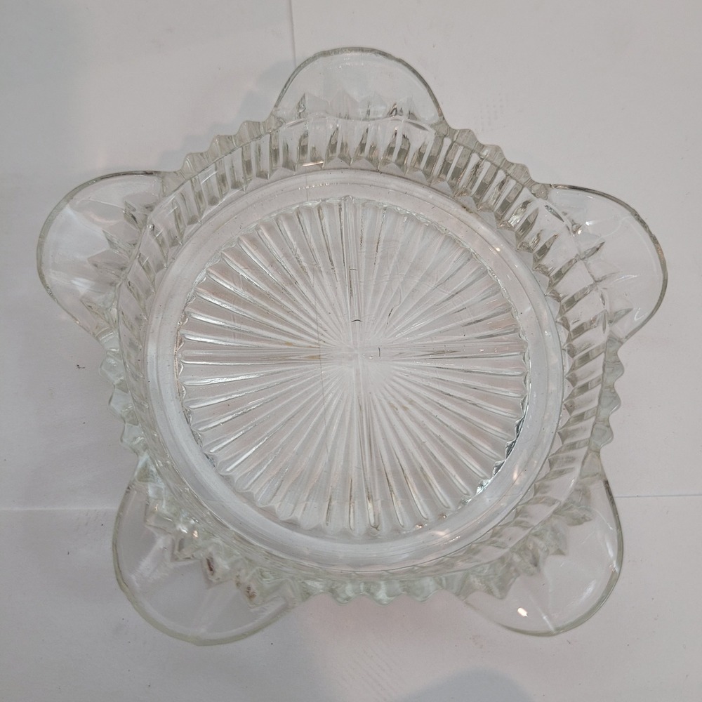 Vintage‎ Glass Ashtray Sunburst Pattern Clear Pressed Glass 5 Rest 4.5in Rare
